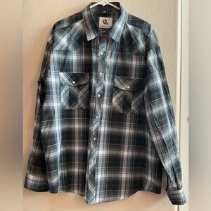 Coevals Club NWOT Black, Gray & White Long Sleeve Pearl Snap Button Down XXL